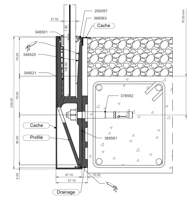Vue détaillée du garde-corps terrasse CRYSTAL S PLUS avec système de drainage
